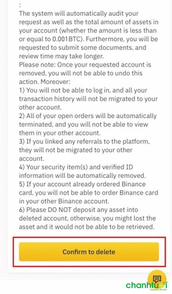 Confirm to delete