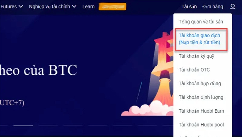 đăng ký sàn huobi nạp tiền bước 1