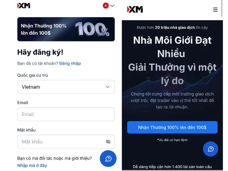 Giao dien mo tm XM tren dien thoai